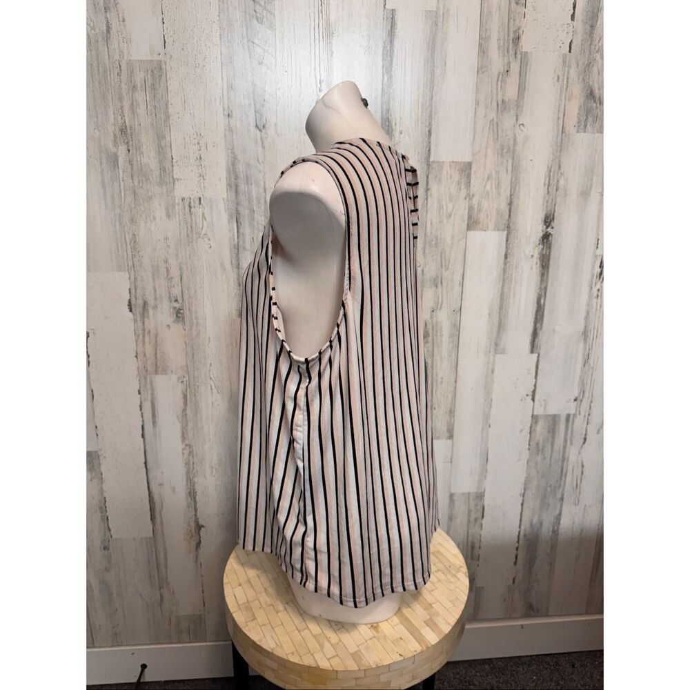 Adrianna Papell Striped Tank Top Womens Plus Size XXL Black Cream Keyhole Blouse - Picture 2 of 6